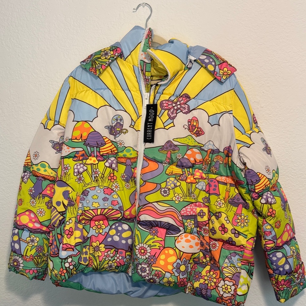 Current Mood Multicolor Mushroom Print Puffer Jacket